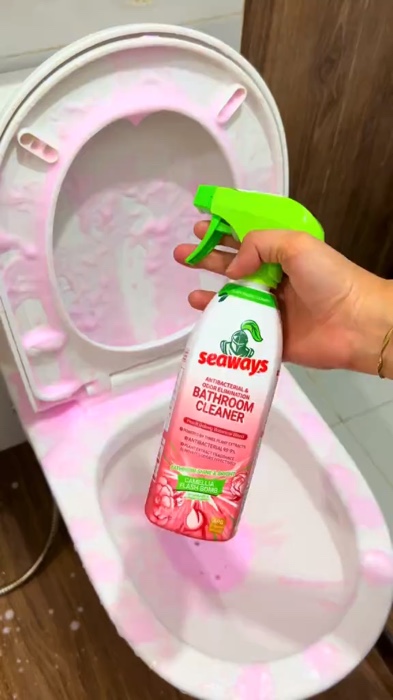 ￼Seaways Bathroom Disinfecting & Deodorizing Bathroom Cleaner 480g Rich foam white peach oolong aroma
